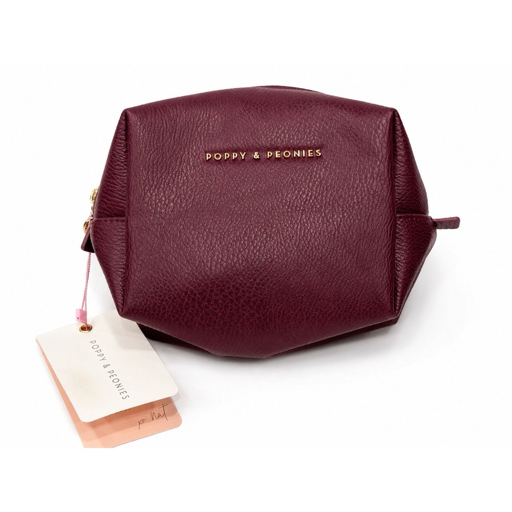 Poppy & Peonies Berry Cosmetic Case Vegan Leather Travel Makeup Toiletry Bag NWT